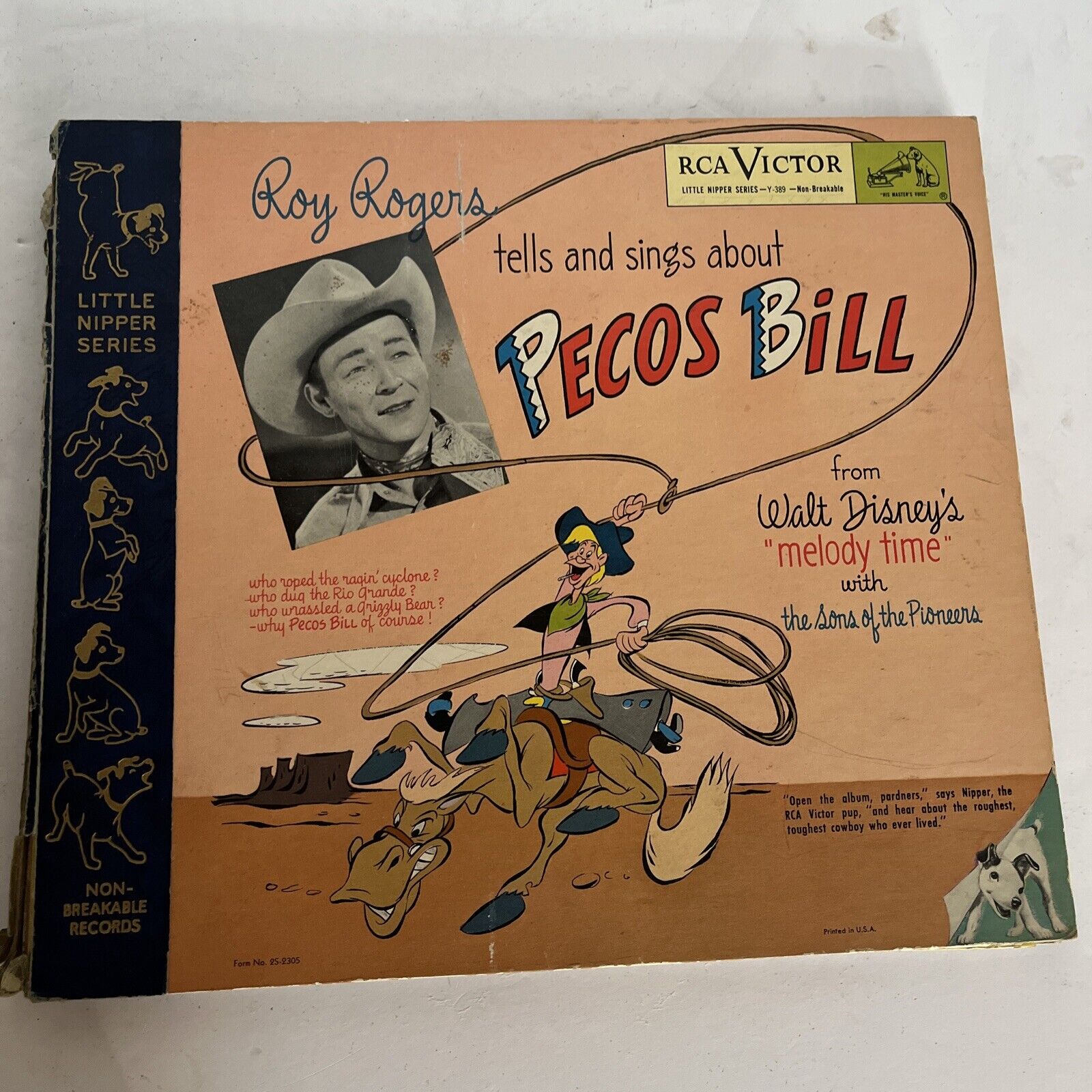 VTG Roy Rogers Tells & Sings about Pecos Bill Walt Disney 3 45’s Record Book