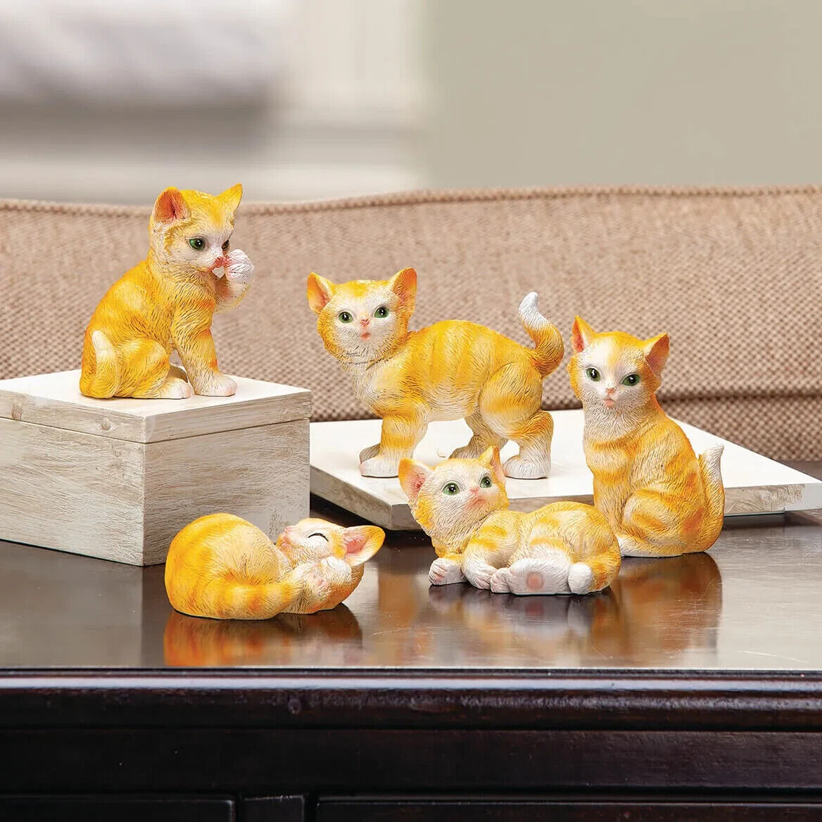 Kitty Sculpture Windiw Sitter Set of 5 Mini Kitten Home Figurines Decoration