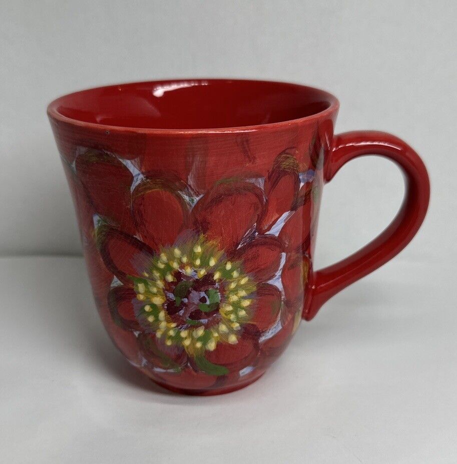 Coffee Mug 222 FIFTH AZALEA Deep RED COFFEE MUG Oversized And BEAUTIFUL Floral