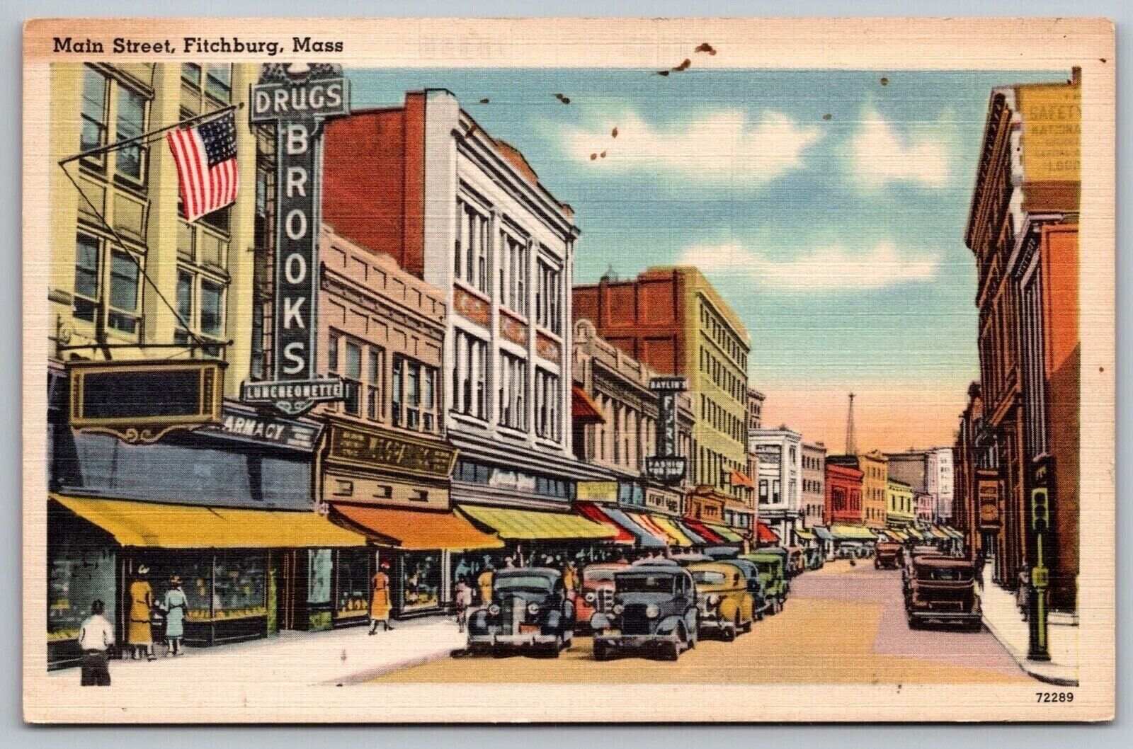 Main Street Fitchburg Ma Massachusetts Linen Postcard