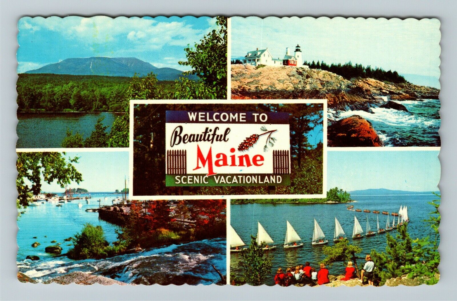 ME-Maine, Welcome To Beautiful Maine, Mountains, Lighthouse Vintage Postcard