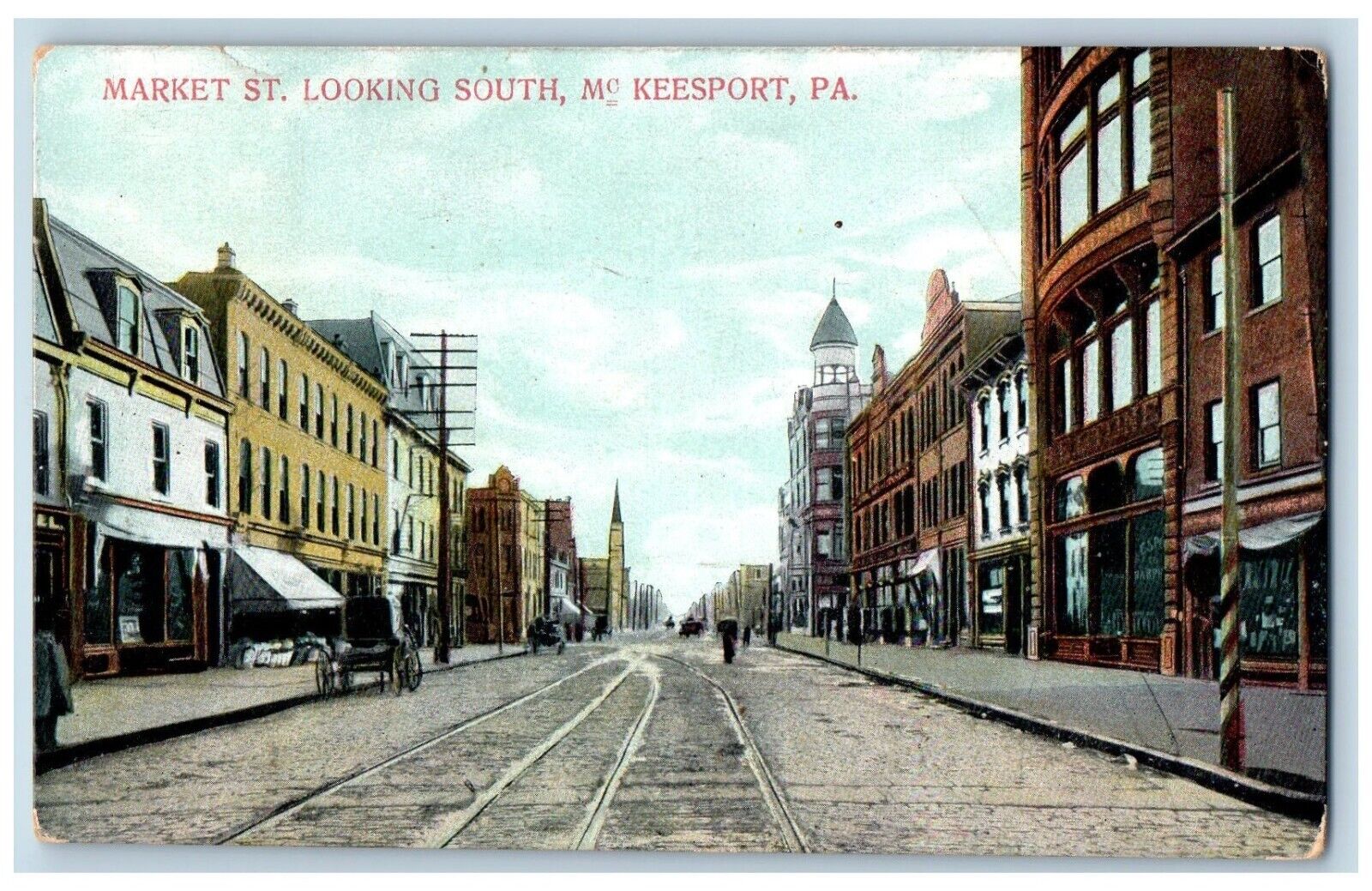 Mc Keesport Pennsylvania Postcard Market St. Looking South 1909 Vintage Antique