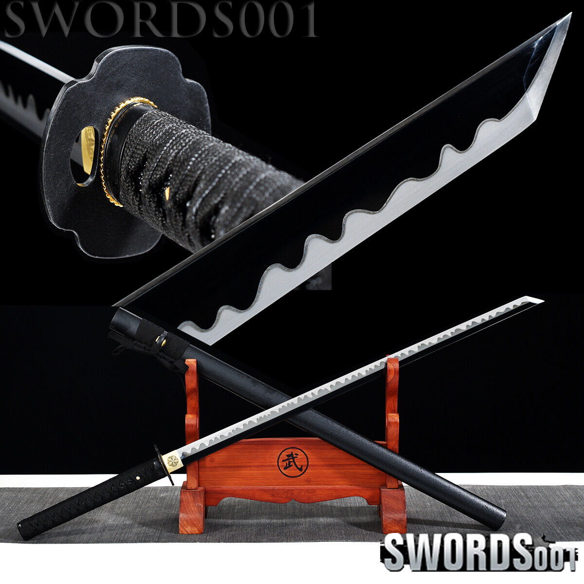 cool Japanese Ninja Sword Chinese Tang Dynasty Sword MANGANESE STEEL Black blade