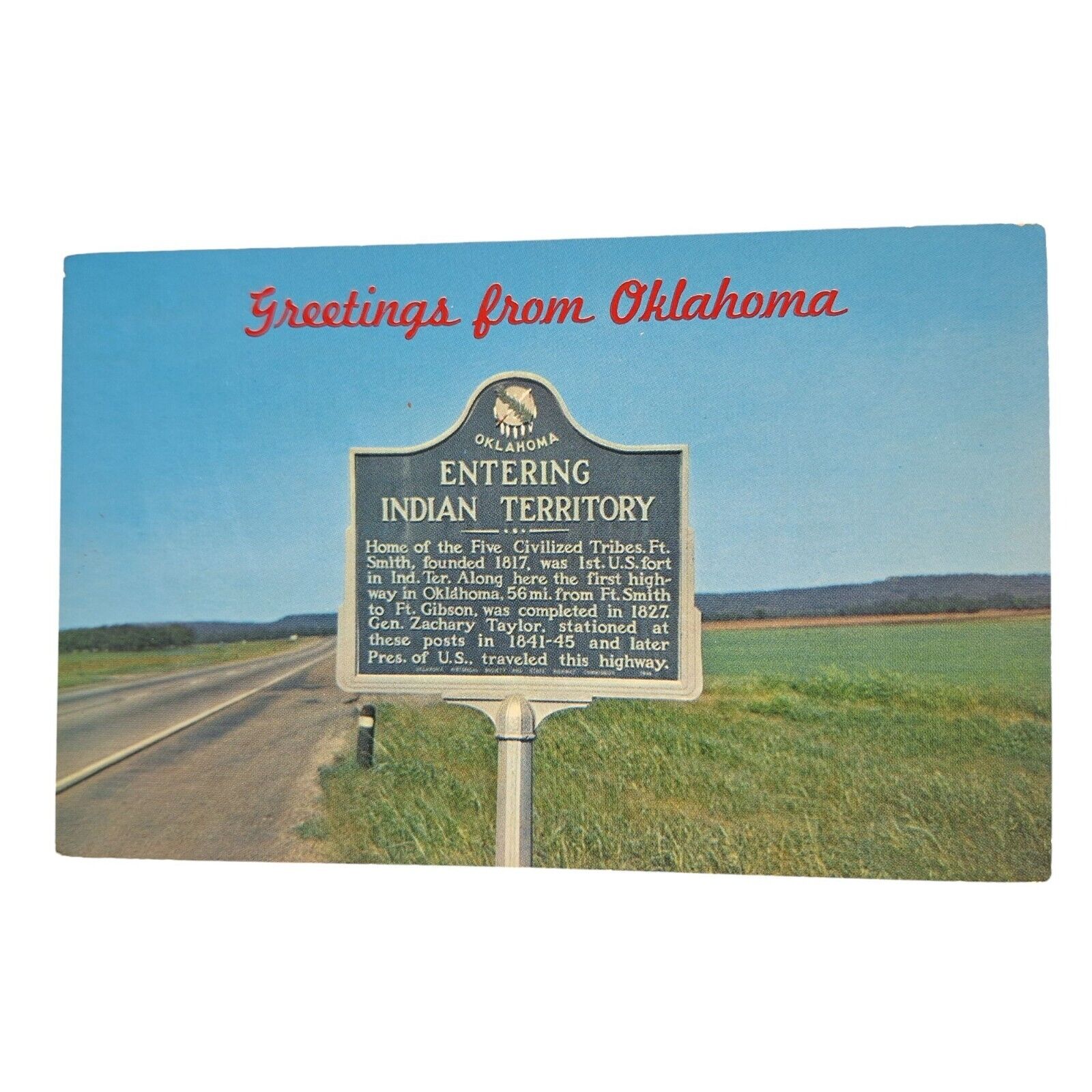 Postcard Greetings From Oklahoma Entering Indian Territory Chrome Unposted