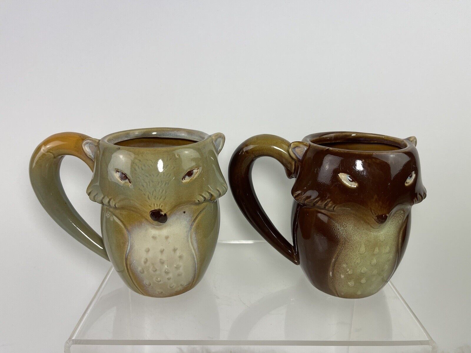 Pair GIBSON HOME Ceramic FOX Mugs His & Hers Set Brown Tan
