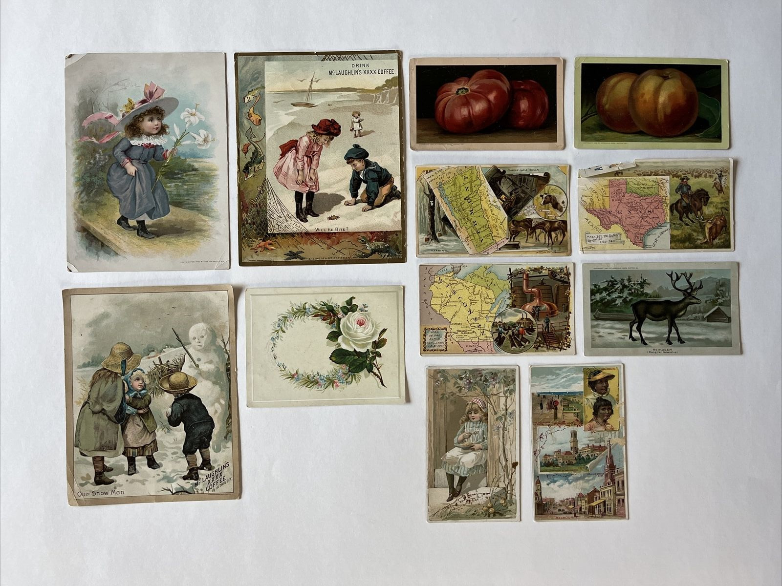 Antique Victorian 1800\'s Lion McLaughlin Arbuckle Coffee Trading Cards Snowman