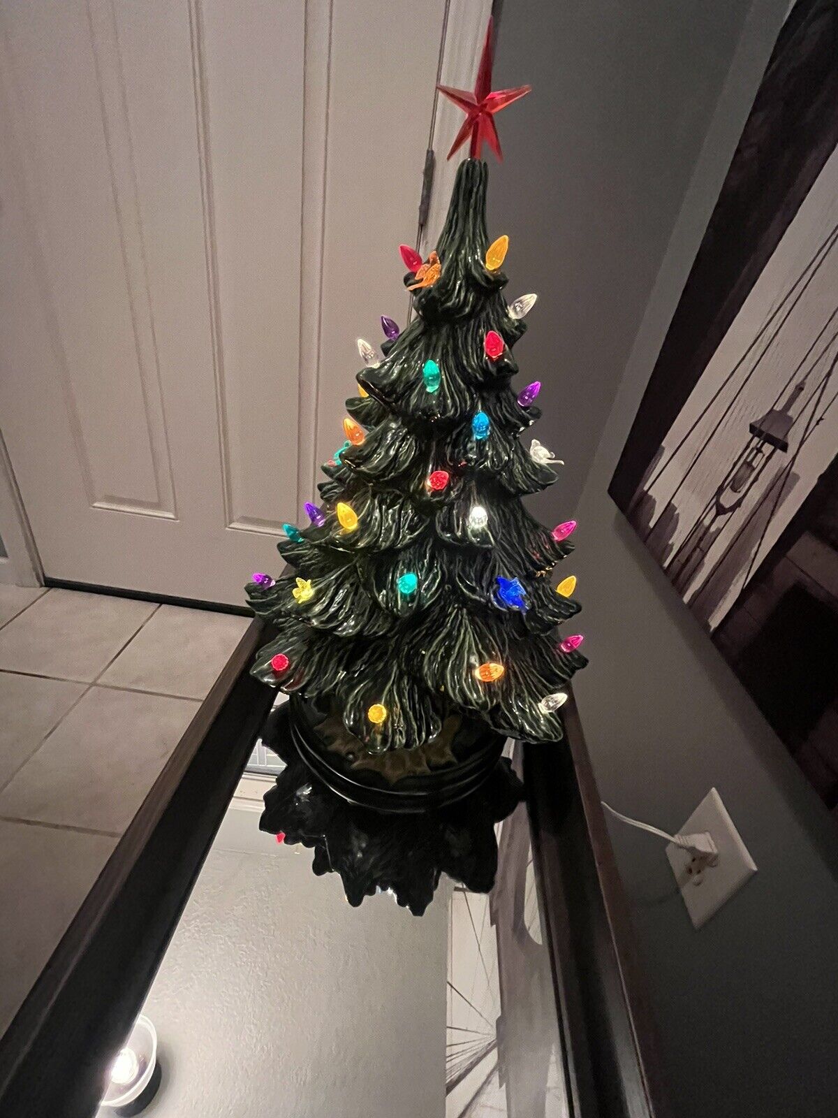 Ceramic Christmas Tree, Green Multi Color Lights , 18 Inch High
