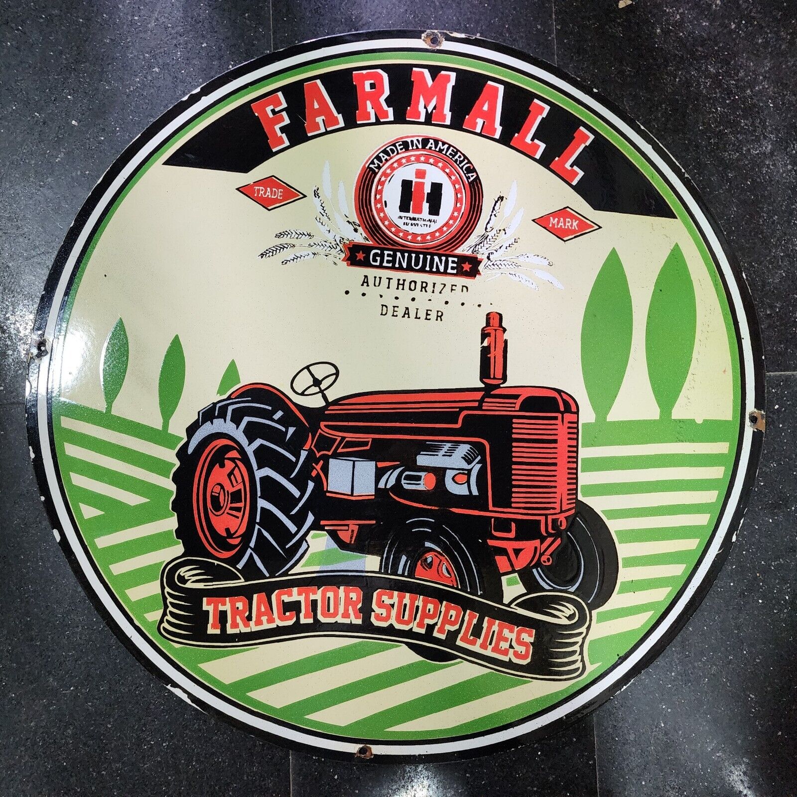 FARMALL TRACTOR PORCELAIN ENAMEL SIGN 30 INCHES ROUND