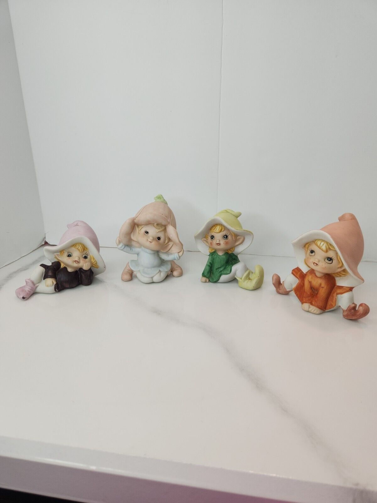 Vintage 1980s Homco Pixie Elves Fairies Set of 4 Porcelain Figurines 