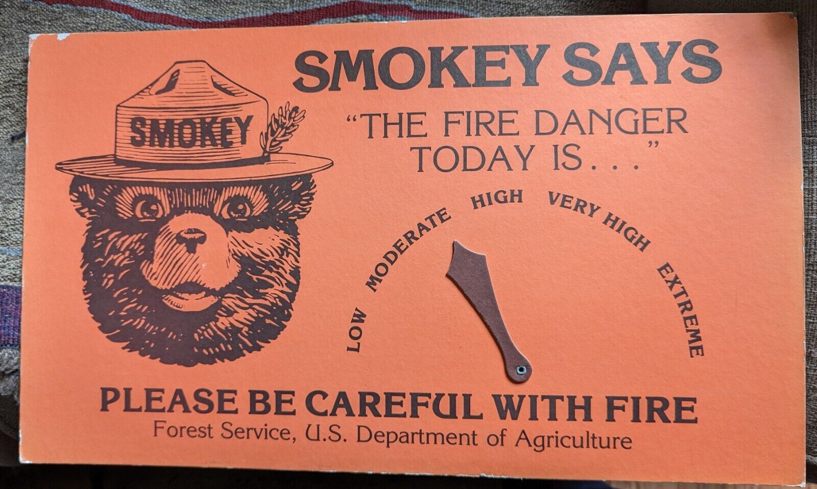 Vintage Smokey The Bear U.S. Forest Service Fire Danger Graphic Counter Display