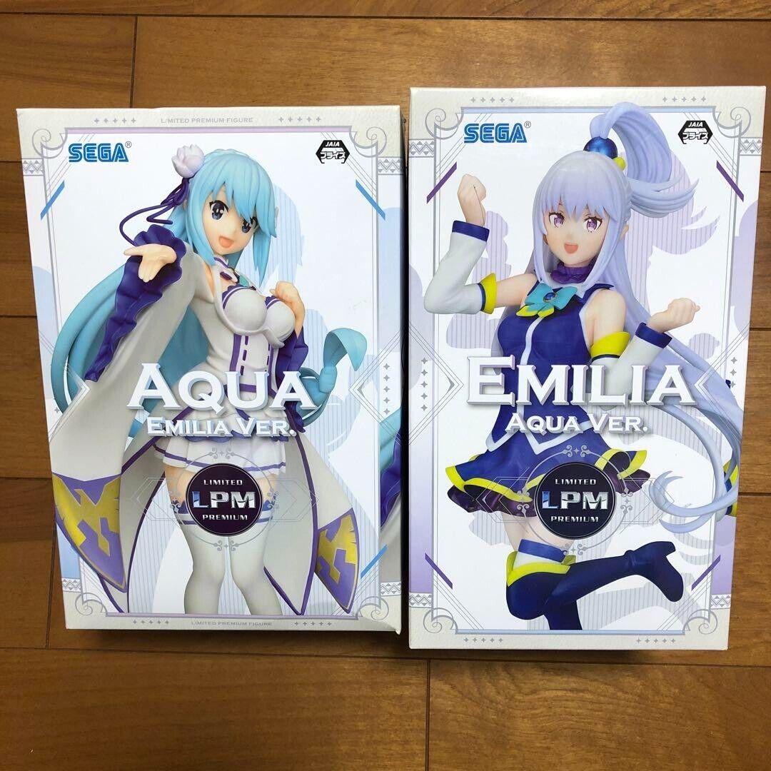 Re:zero Konosuba collaboration Figure Emilia & Aqua Ver. Set of 2 Sega Japan New