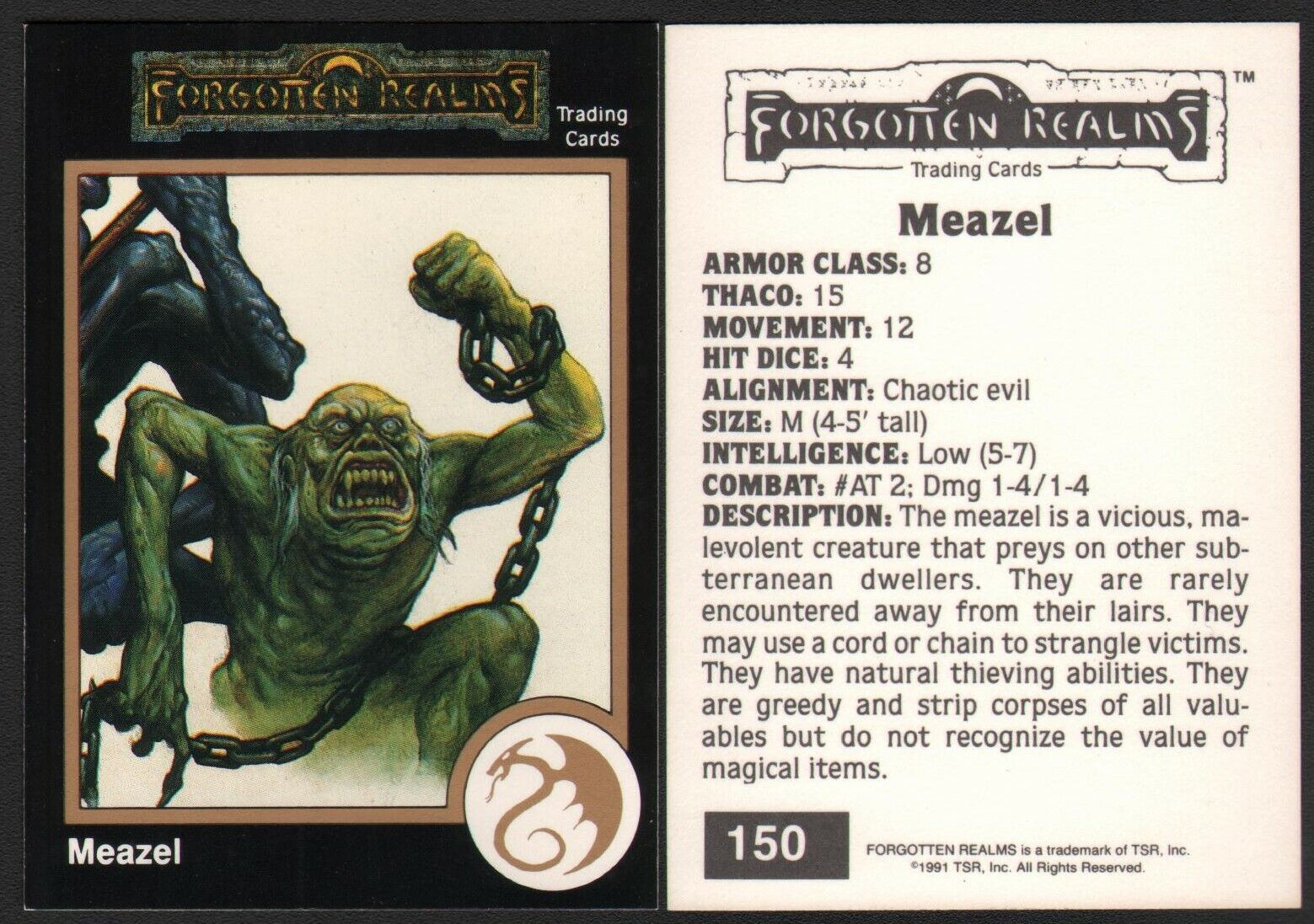 1991 TSR AD&D Gold Border Dungeons & Dragons RPG Fantasy Art Card #150 ~ Monster