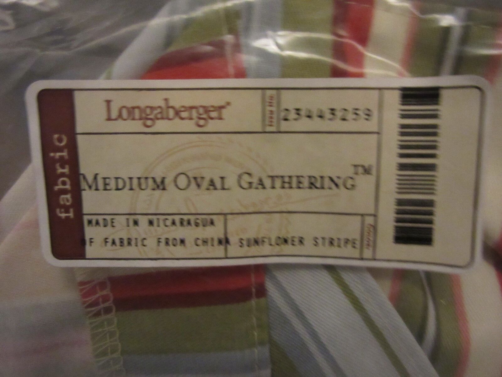 Longaberger Medium Oval Gathering Basket Liner Sunflower Stripe Fabric NEW