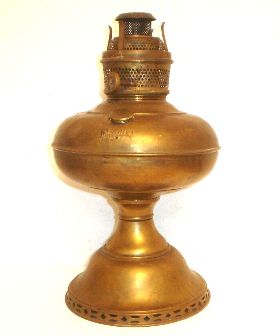 Antique Magnet Brass Center Draft Kerosene Oil Lamp w/ Burner & Flame Spreader