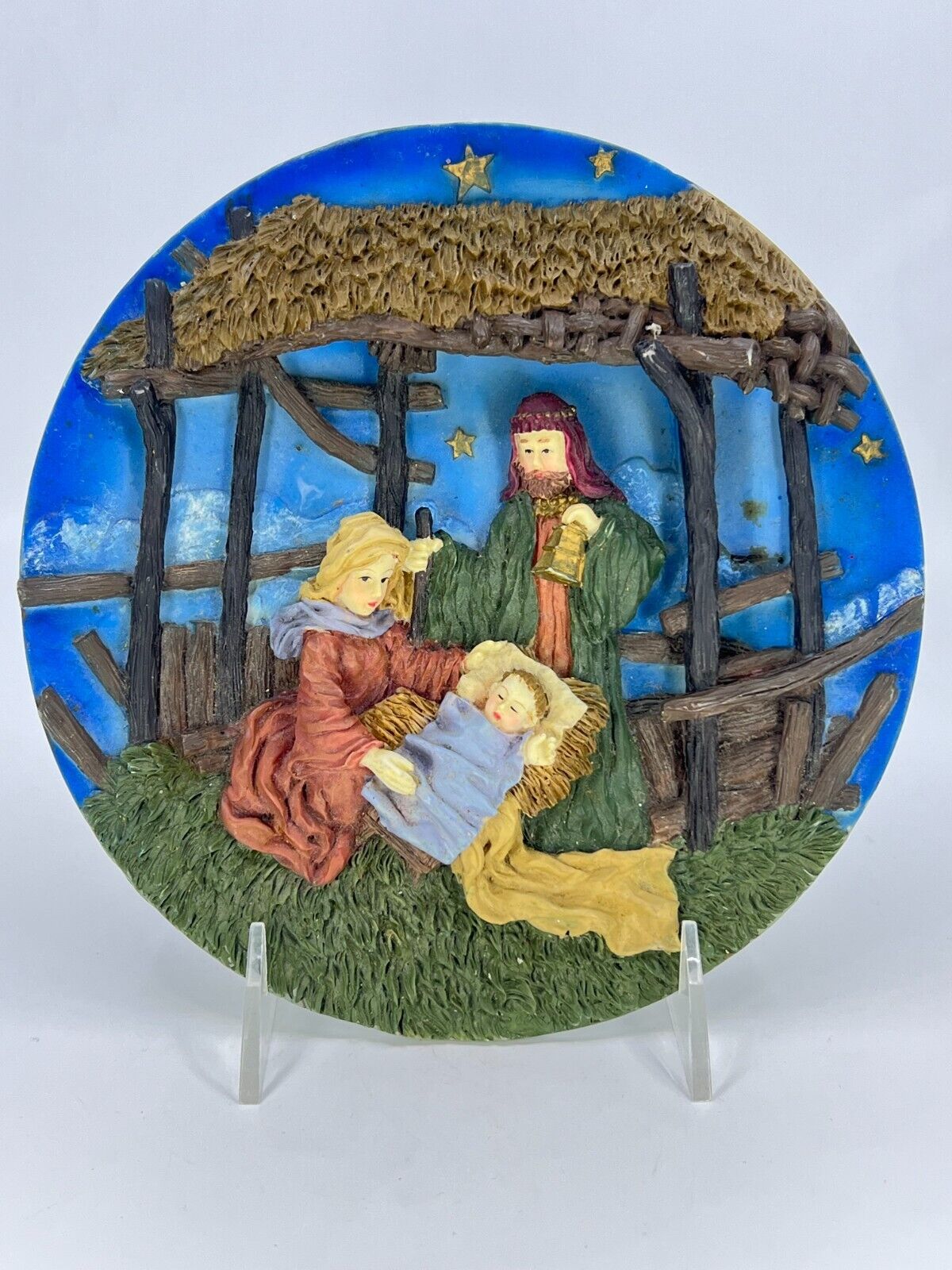 Christmas Nativity Scene Decorative Plate Wall Decor Jesus Mary Religious 3D 8x8