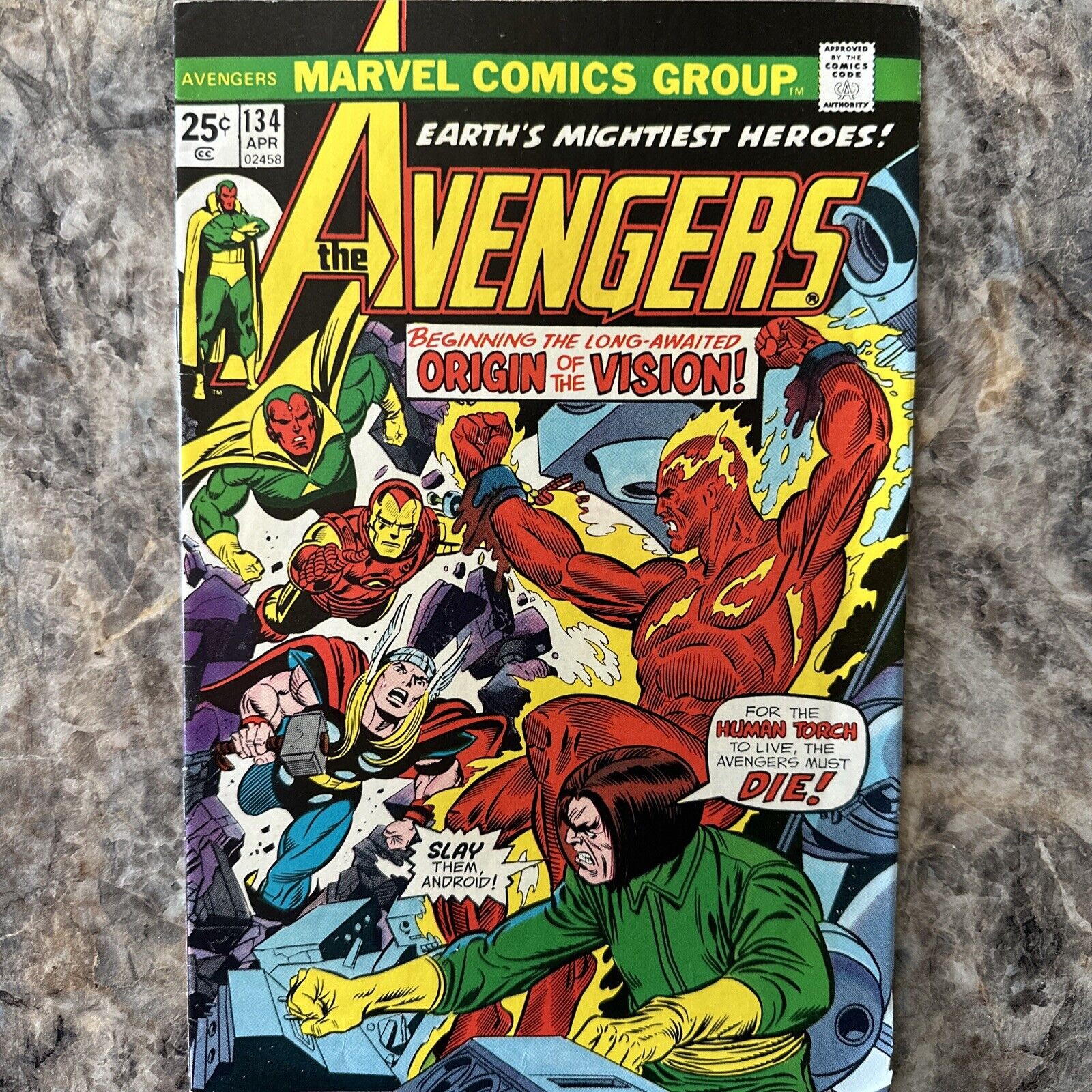 Marvel Comics The Avengers Vol.1 #134 Origin Of The Vision & Human Torch 1975.