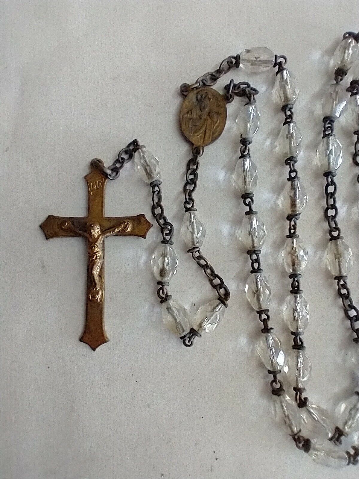 Vintage Catholic Clear Glass Rosary 23\