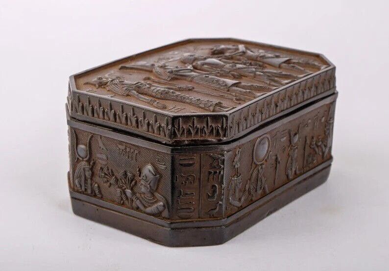 Rare ancient Egyptian antique box Isis Anubis Horus Ancient Egyptian history .