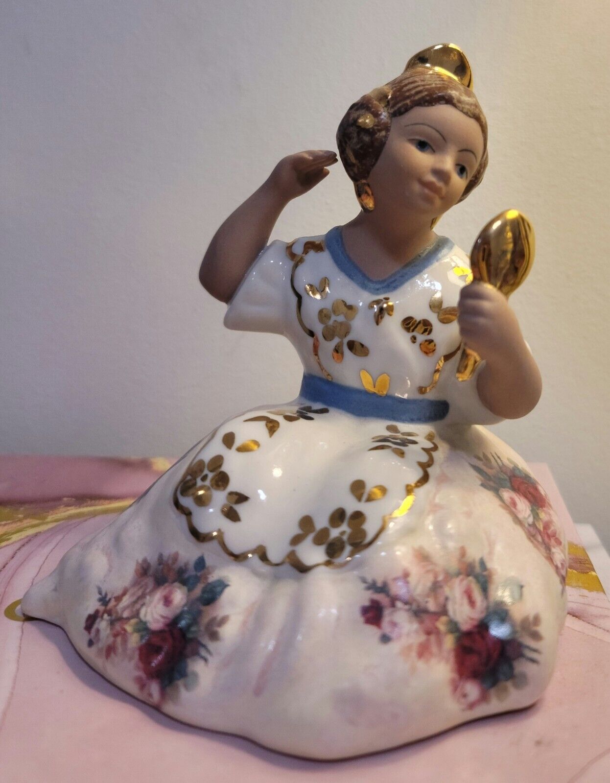 Arman Porcelana Fallera Lady Figurine Rose pattern Segorbe Spain 