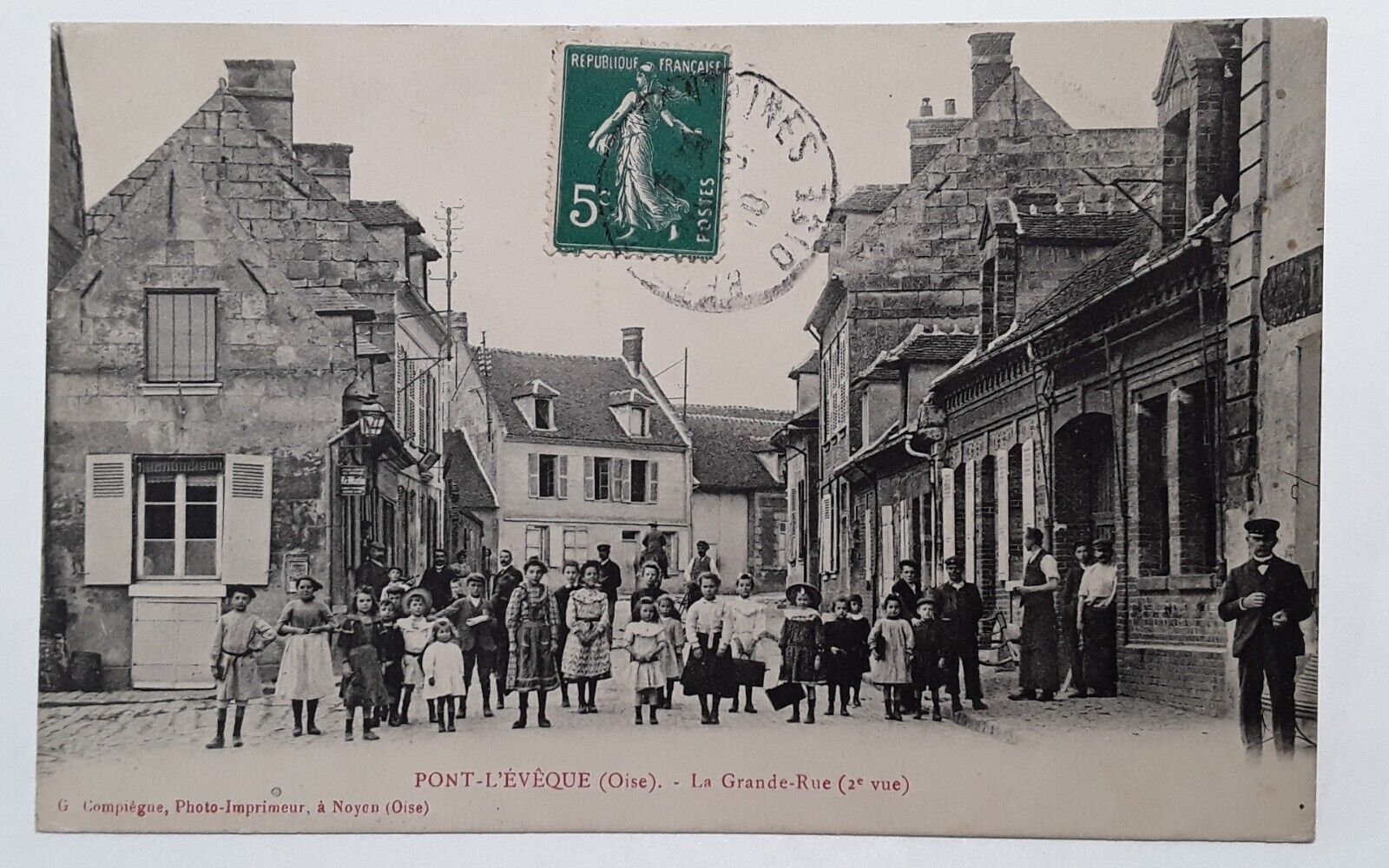 cpa-60-Oise-PONT-L\'ÉVÈQUE-La Grande-Rue-voyaged,very good condition. 