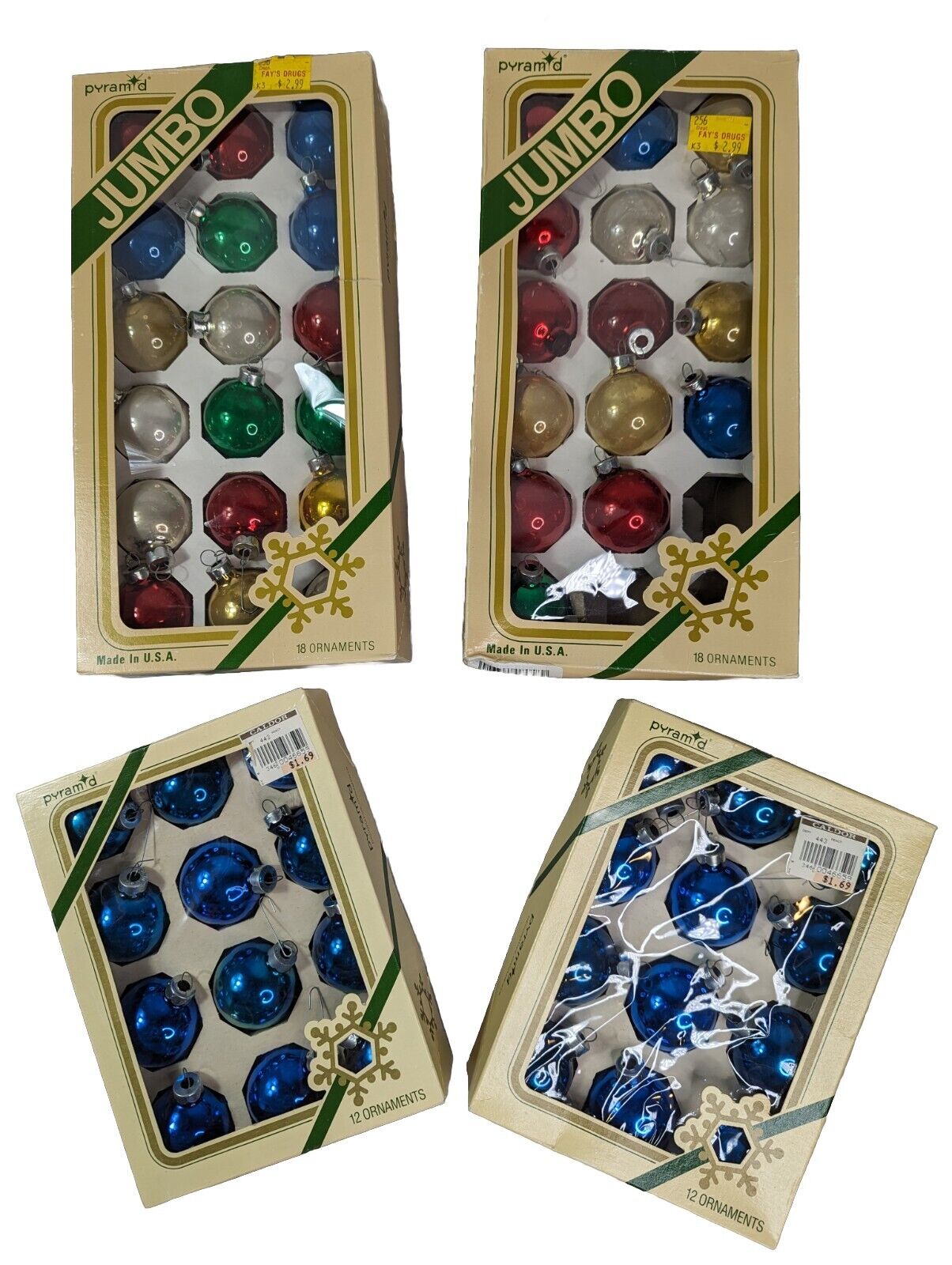 VTG Pyramid Glass Christmas Ornaments 57 Small Multicolor In Box