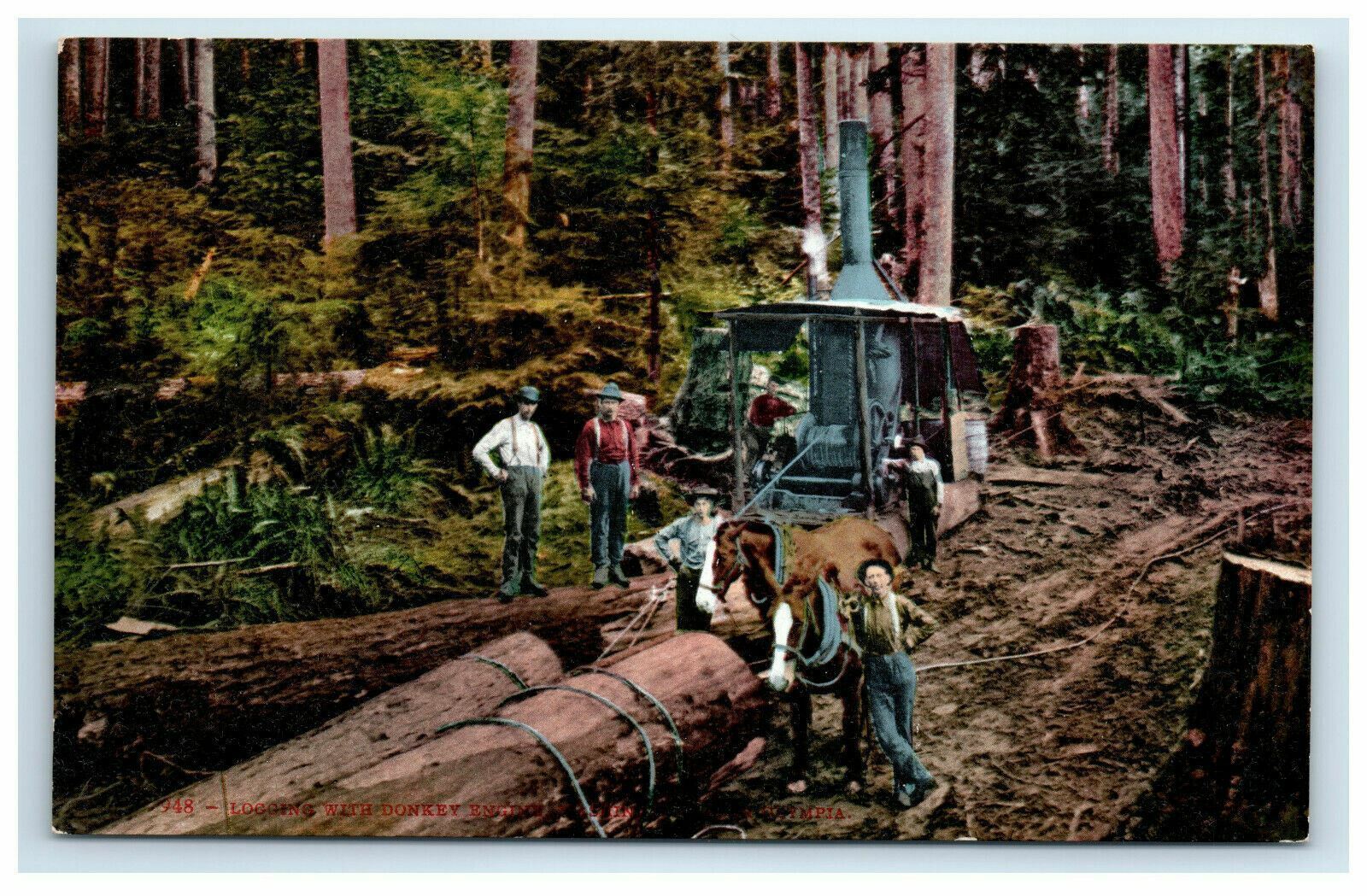 c. 1909 Logging with Donkey Engine Washington Loggers