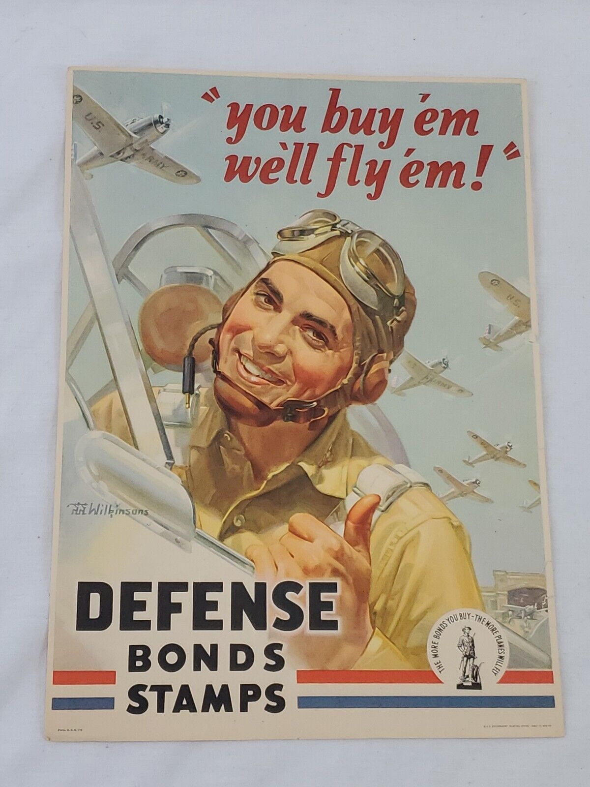 VINTAGE 1942 WWII You Buy Em We Fly Em Defense Bonds And Stamps 10x14 Poster