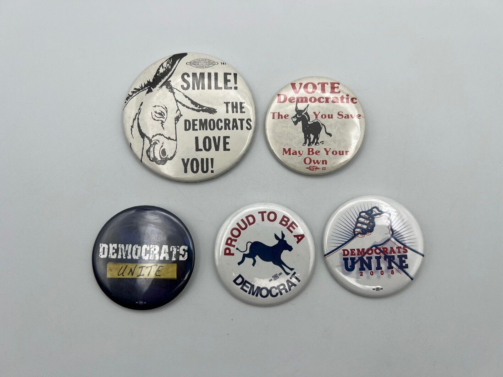 Lot of 5 Pins Pinback Democratic Party Democrats Dems Donkey
