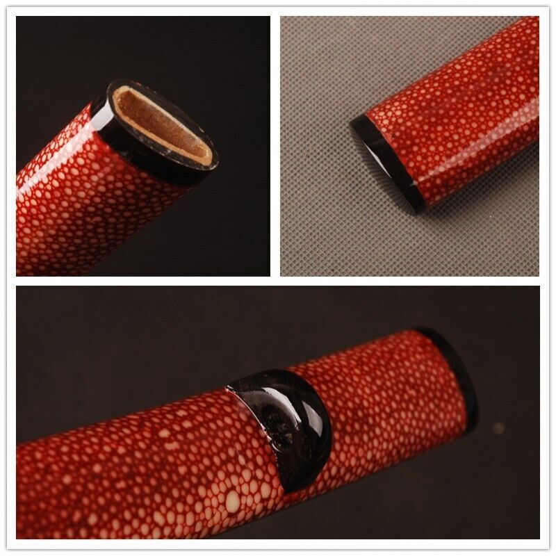 Full Wrapped With Red Real Rayskin With Black Horn Mountings Wood Katana Saya