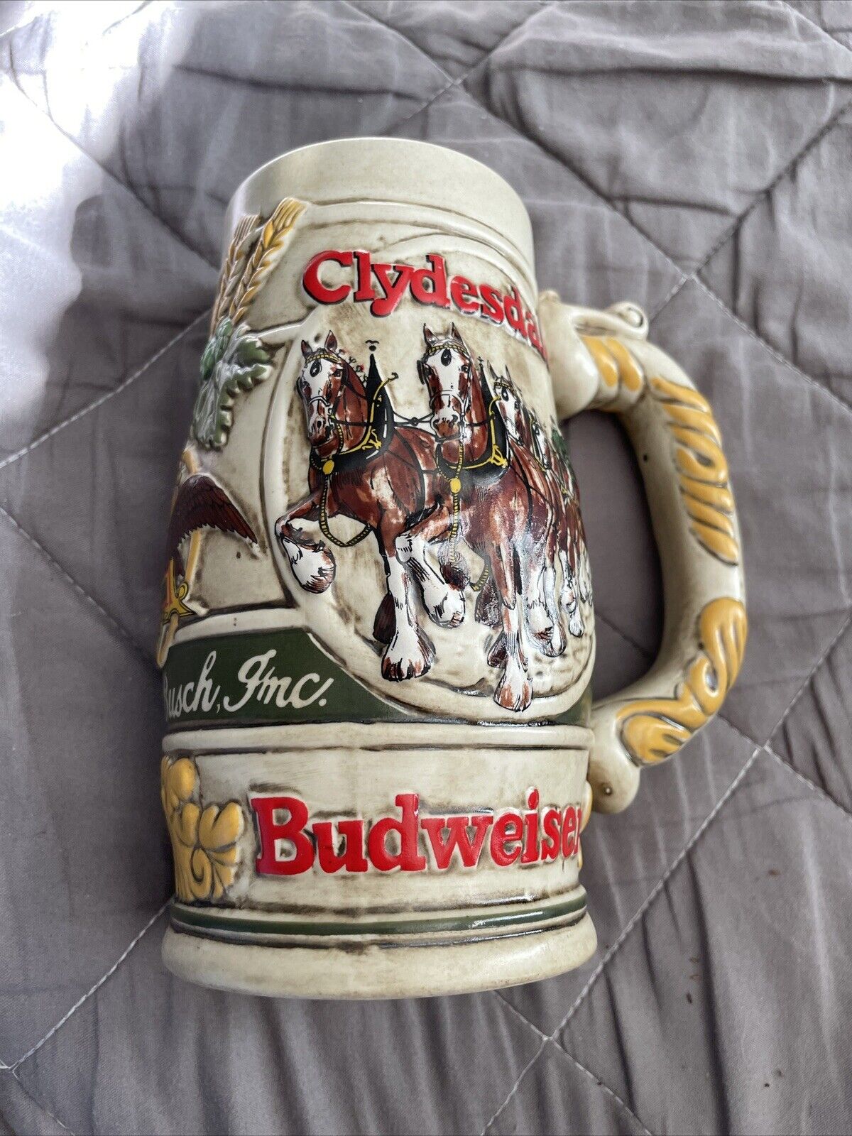 Vintage 1983 Budweiser Stein Clydesdales Holiday Christmas Beer Mug Rare 3D NICE
