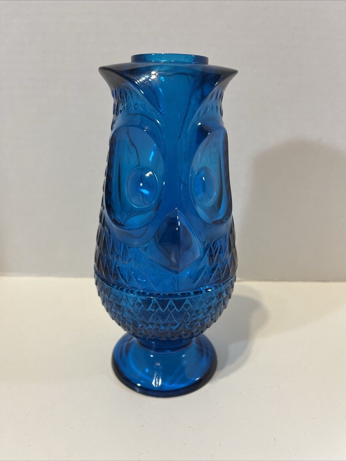 Vintage Viking Bluenique Owl Glimmer Fairy Lamp 7.5” Tall Glass No Chips 2Pieces