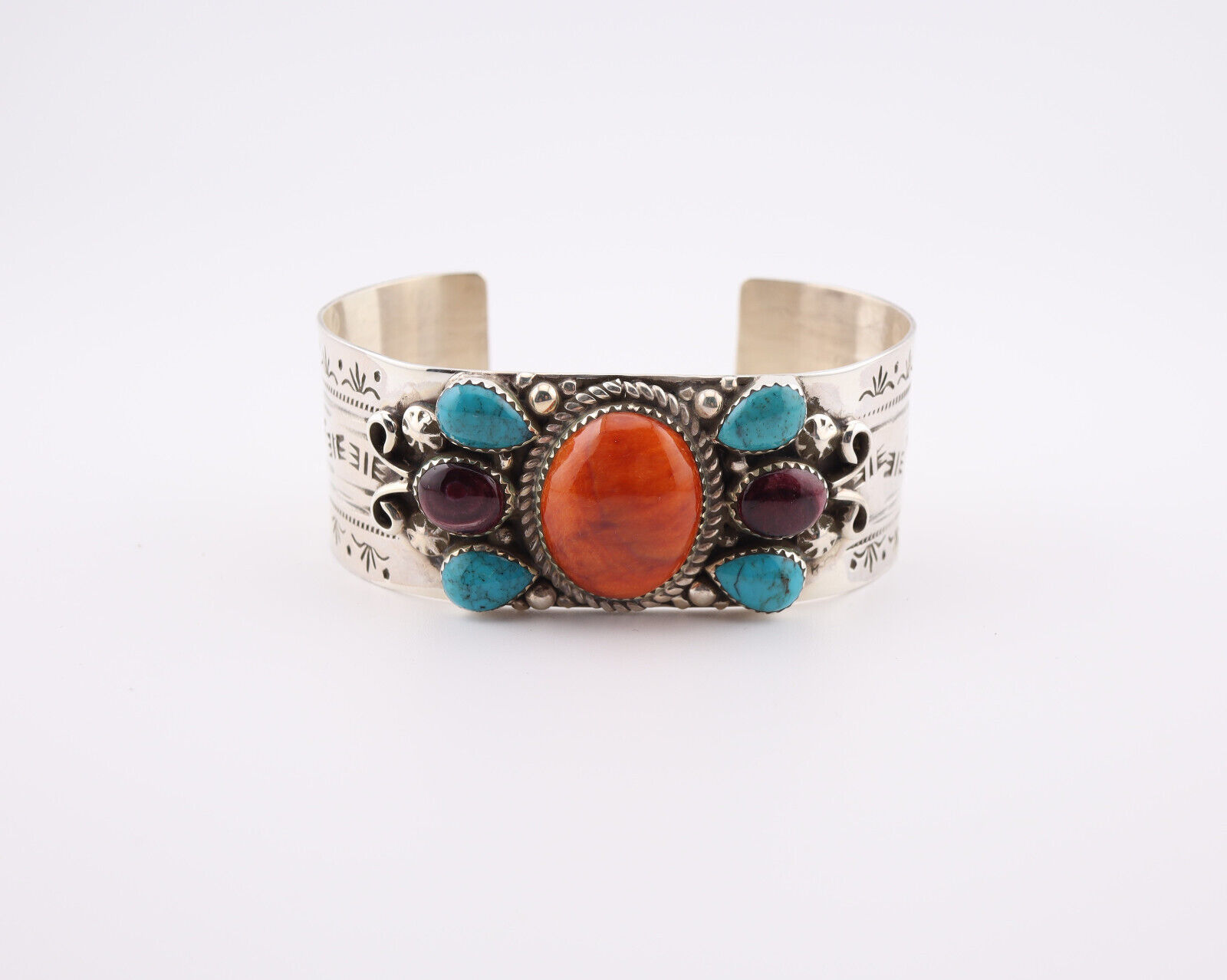 Authentic Navajo Multi Stone Cuff Bracelet Native American Jewelry Sz 7in.