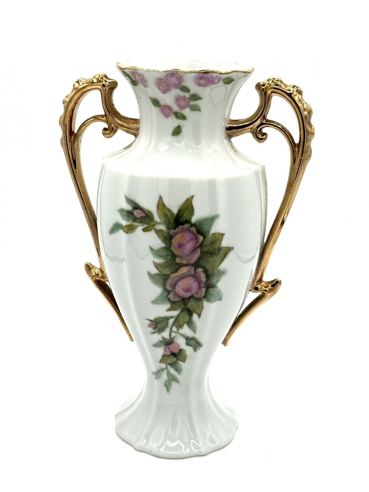 Vintage Floral Vase With Decorative Handles By m. Hart, 10”