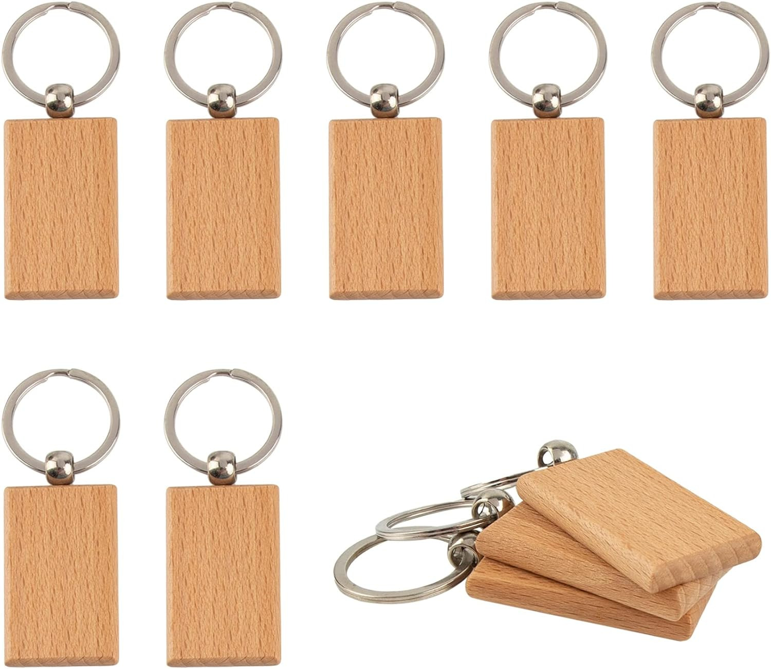 , 10 Pack Blank Wooden Rectangle Keychain Tags Personalized EDC Wood