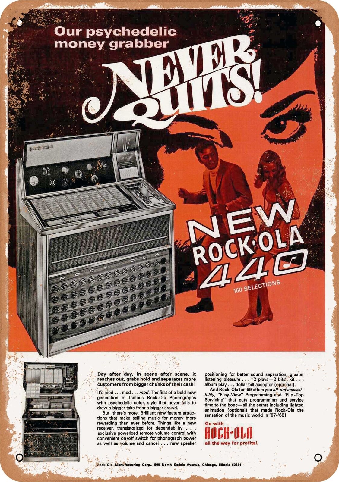 Metal Sign - 1968 Rock-Ola 440 Jukebox - Vintage Look