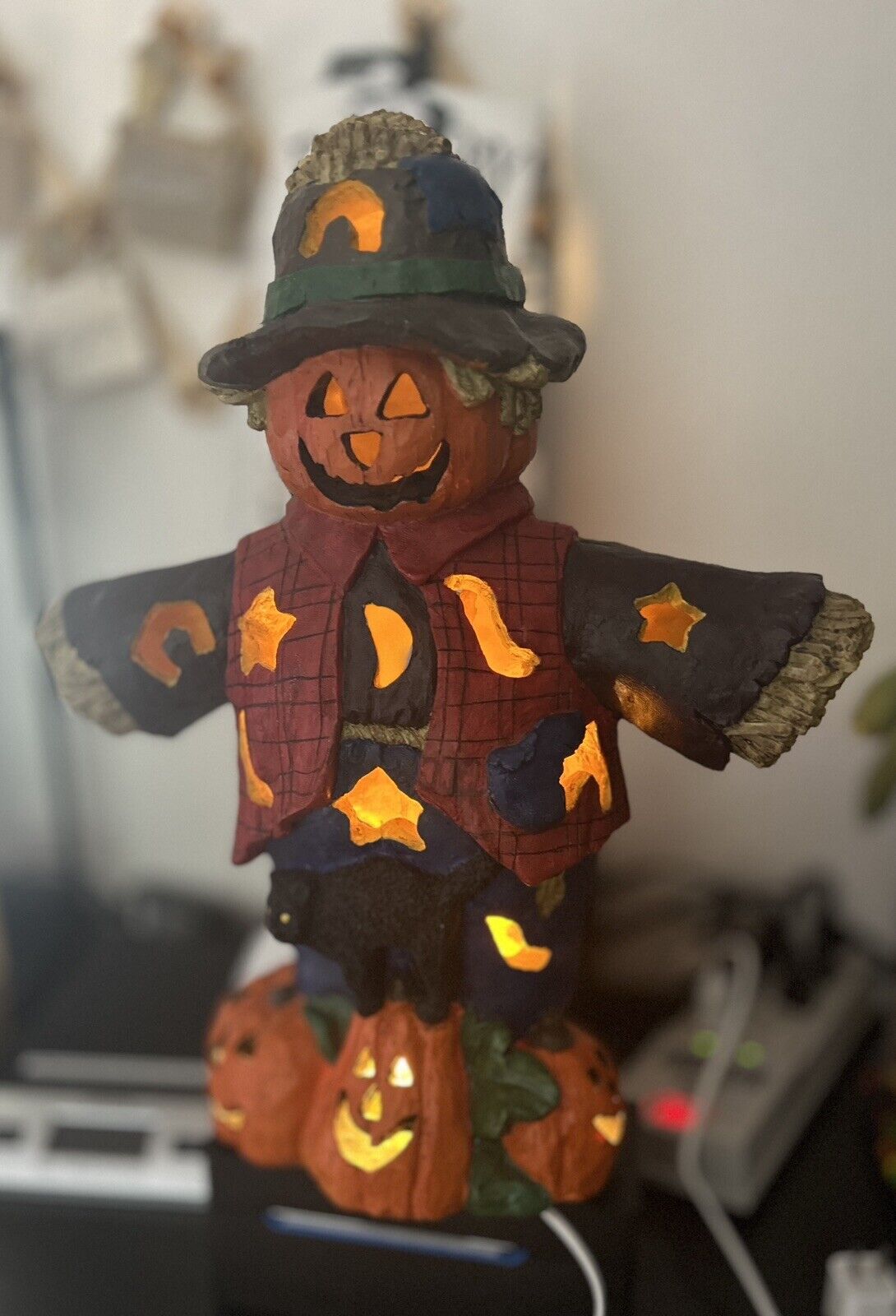 Vtg Mervyn's Scarecrow Light Up Figurine Halloween Decoration New Light/Cord 16”