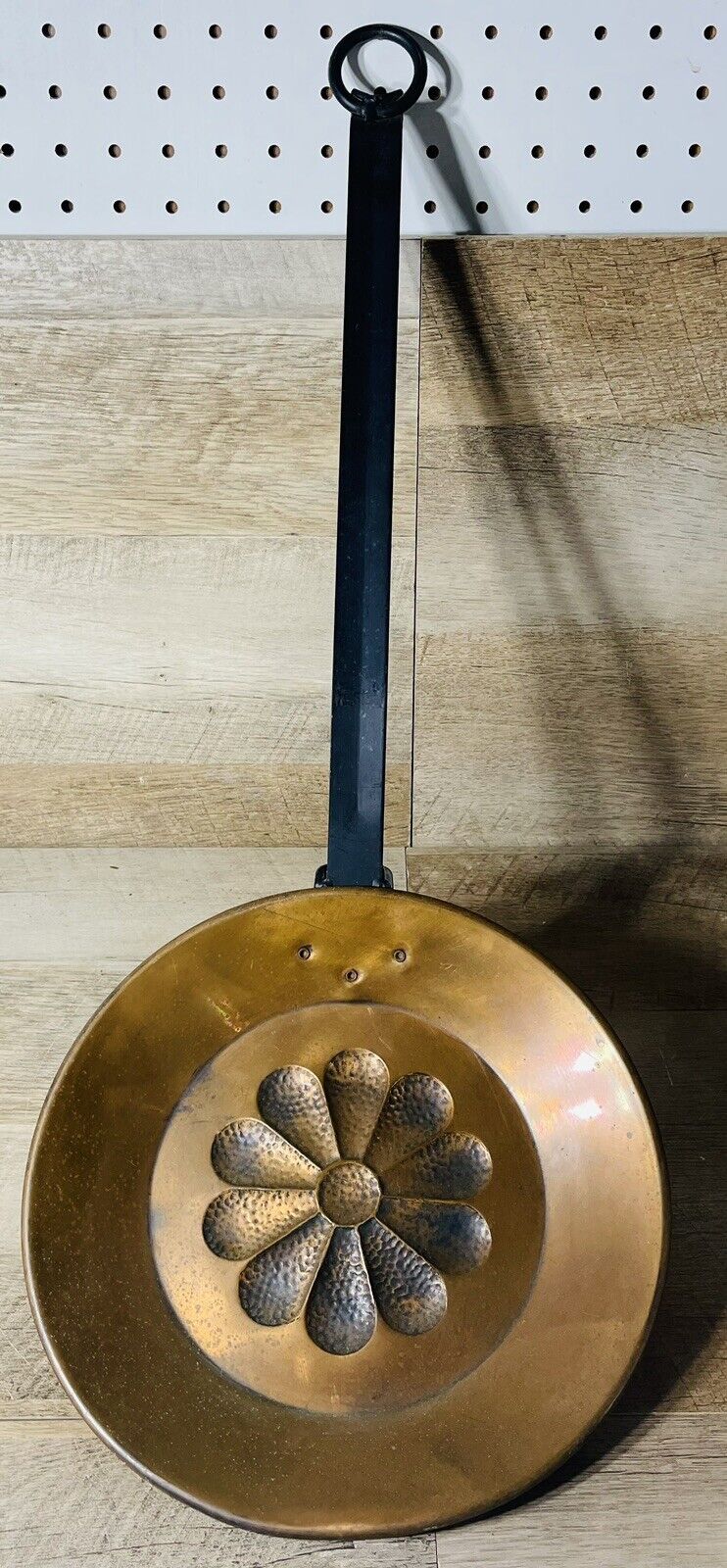 Vintage Copper Hearth Pan Flower Design Fireplace Decor 25” Long