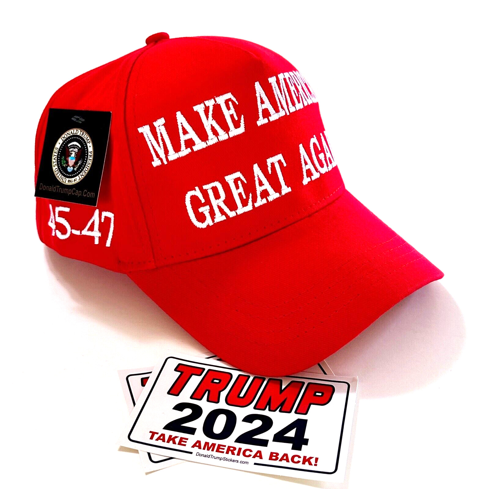 2 - Trump 45-47  Hats...2024...Make America Great Again..MAGA..Red +  Decals