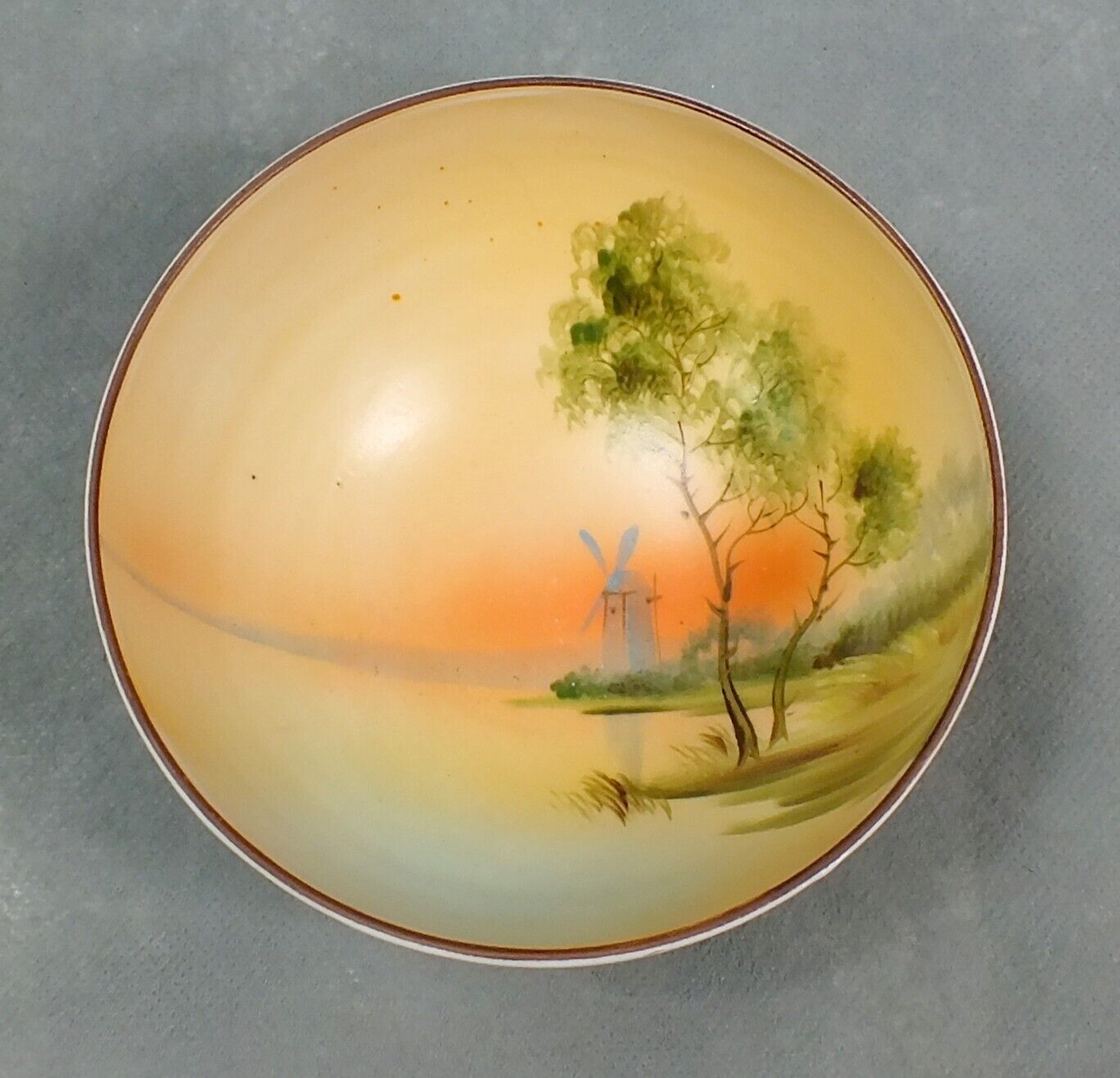 Vintage NIPPON Hand Painted PEDESTAL Scenic BOWL Windmill