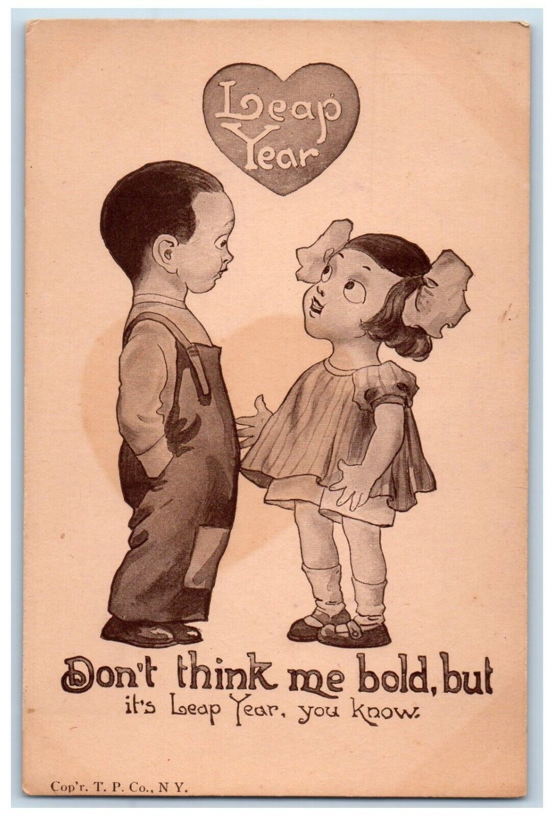 Leap Year Postcard Children Heart Don't Think Me Bold c1910's Unposted Antique