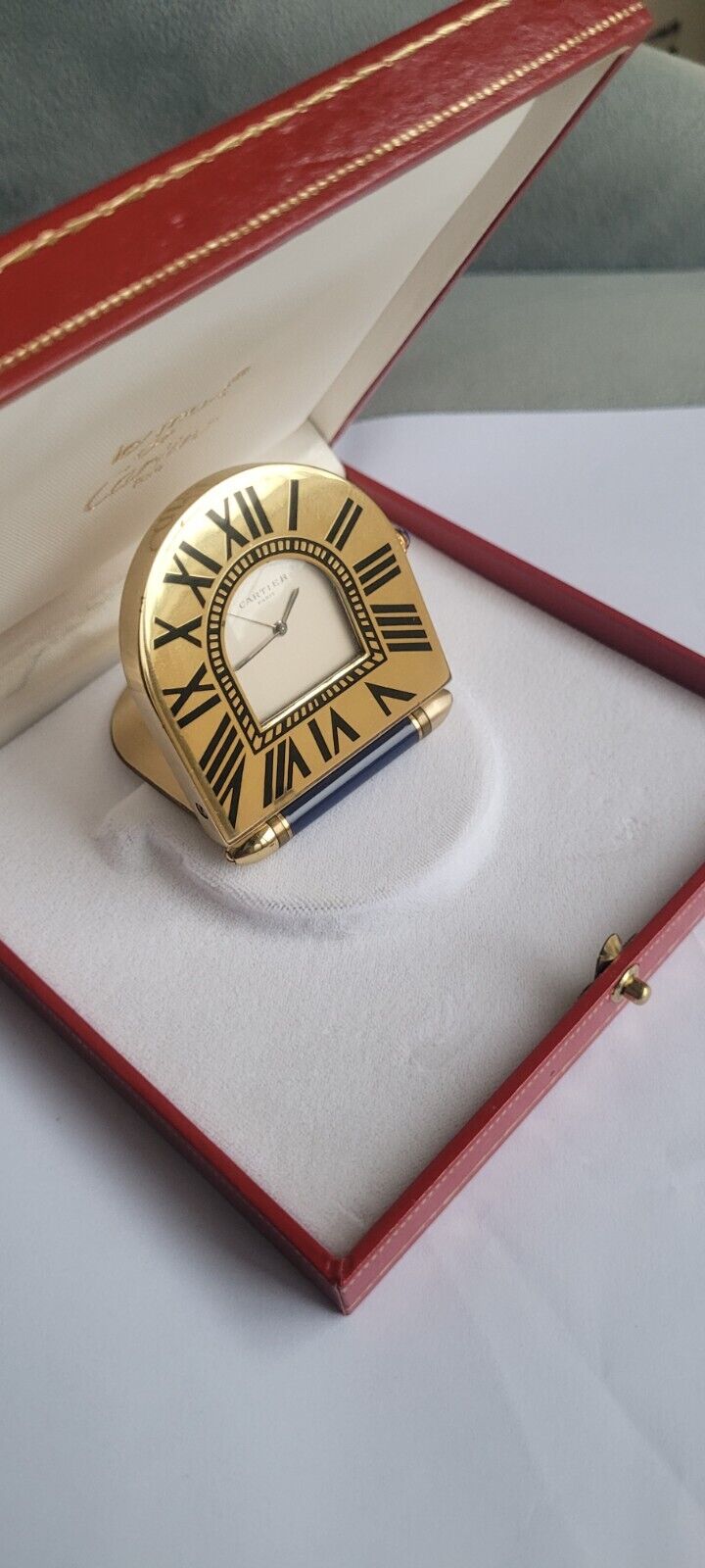 100% Authentic vintage Cartier Paris desk clock,enamel Roman numbers, with box