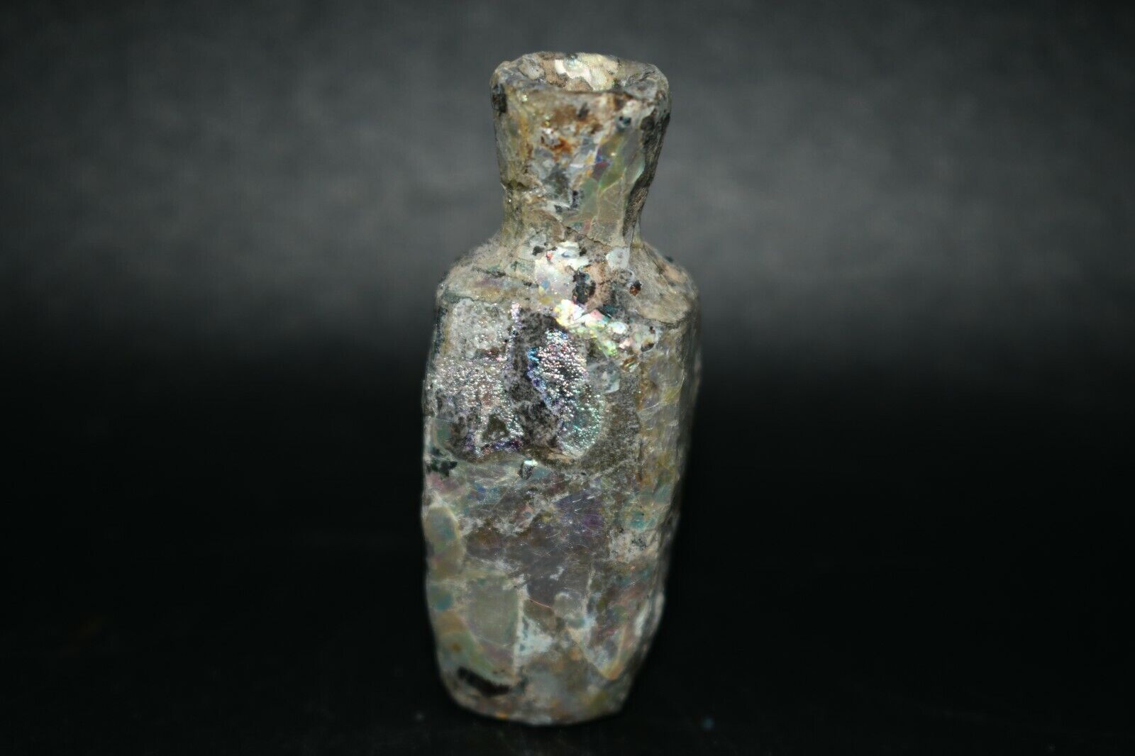 Wonderful Ancient Roman Glass Bottle with Iridescent Patina from Israel