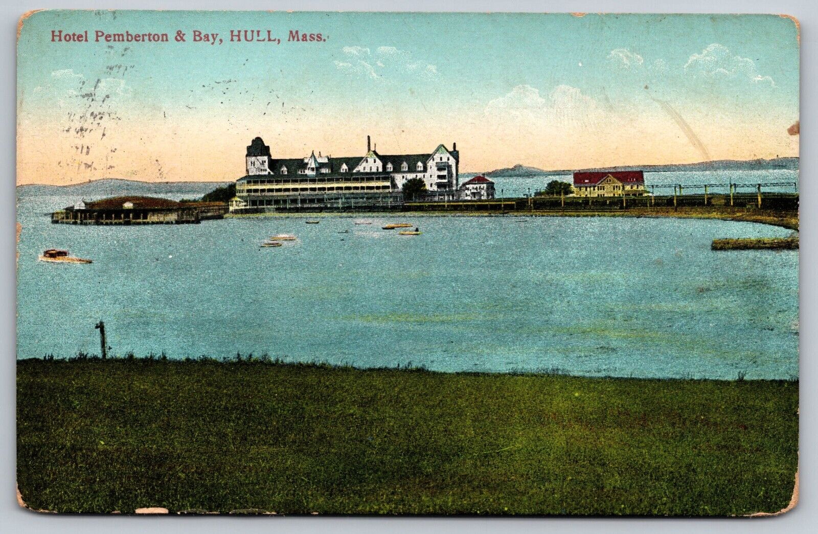 1910 Antique Postcard Hotel Pemberton & Bay Hull Mass. Panorama View A7
