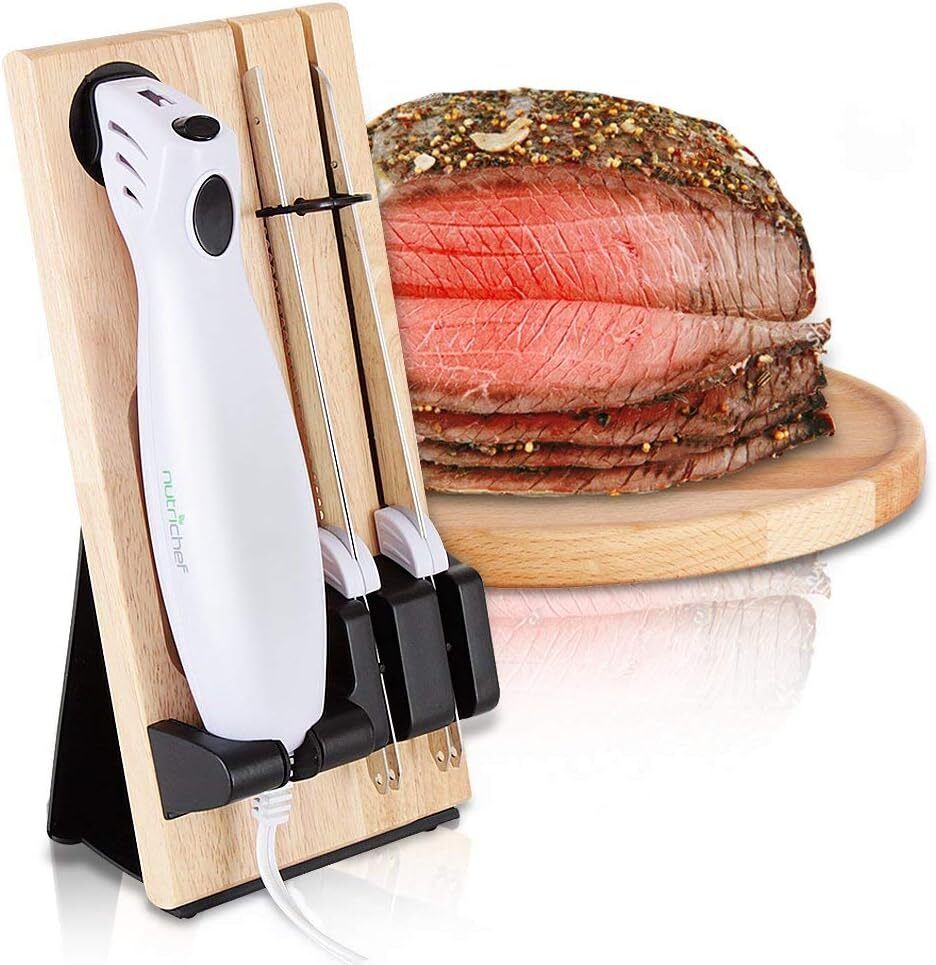 Portable Electrical Food Cutter Set Bread Carving Blades Wood Stand 4 Pack