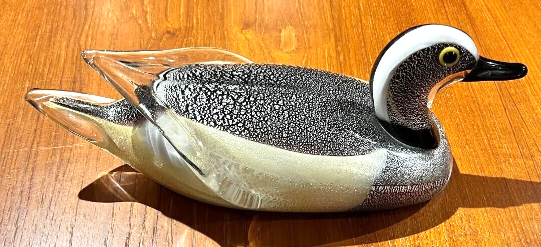 LARGE Murano Black and White Glass Duck with Silver or Gold Highlights