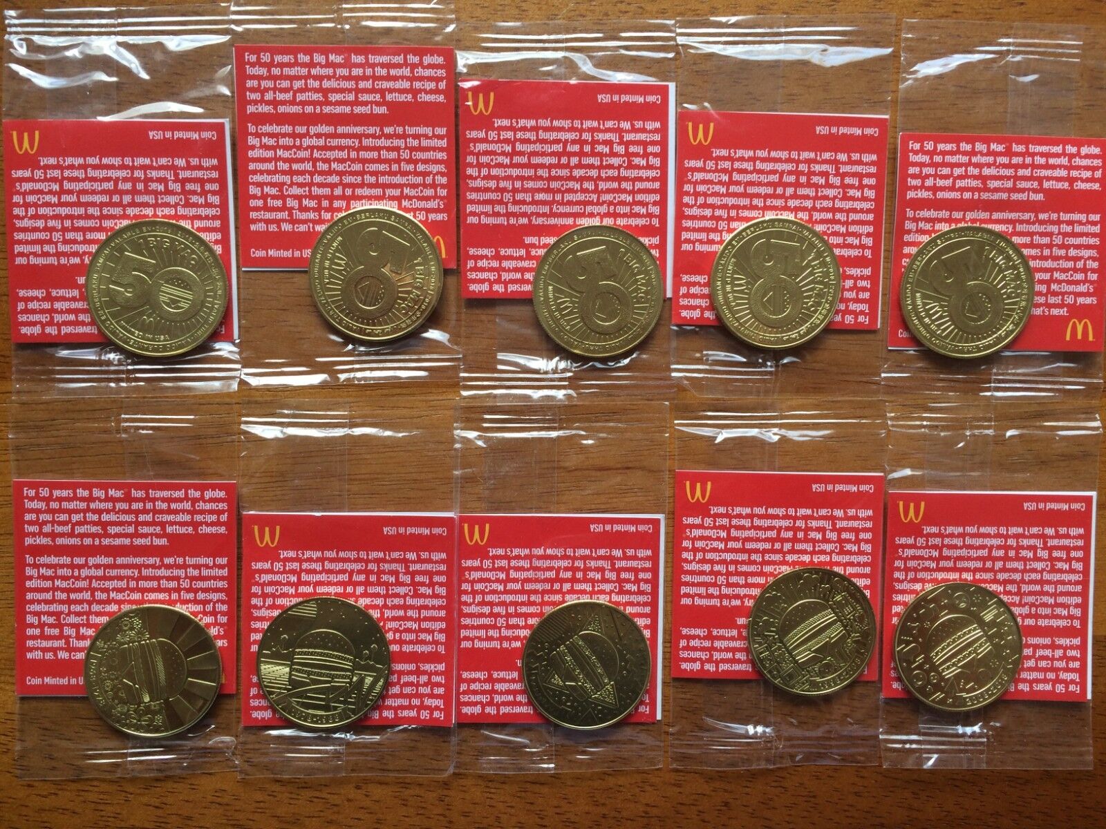 McDonalds Big Mac 50th Anniversary MacCoin 2 (Date Side Up & Down) Complete Sets