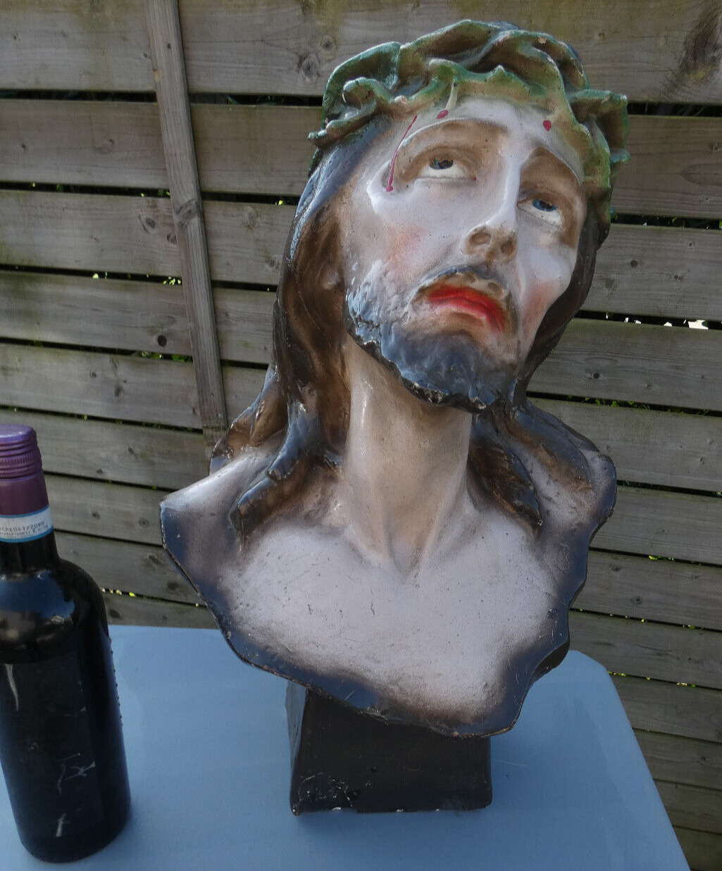 Antique XL Christ jesus chalk bust sculpture statue religious