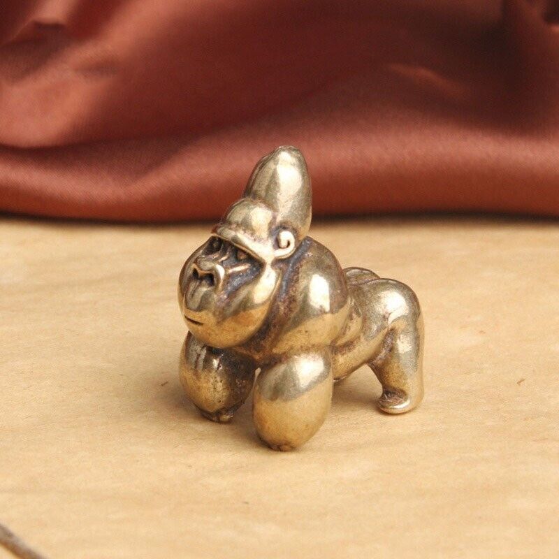 Solid Brass Monkey Gorilla Statue Tea Pet Mini Figure Animal Ornament Miniature