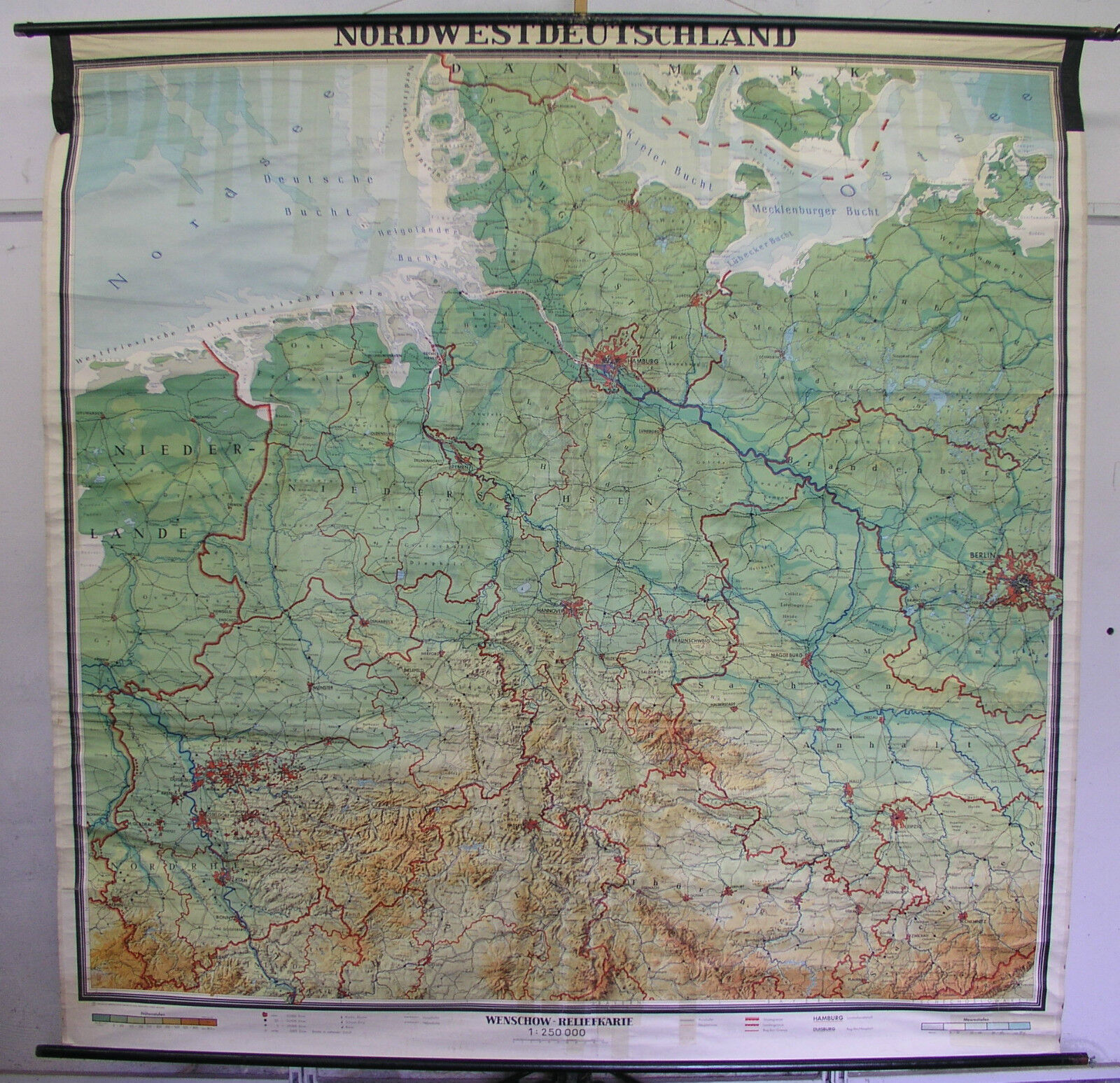 Schulwandkarte Wall Map North Hamburg Ostsee Berlin Germany 88 5/8x88 5/8in Map