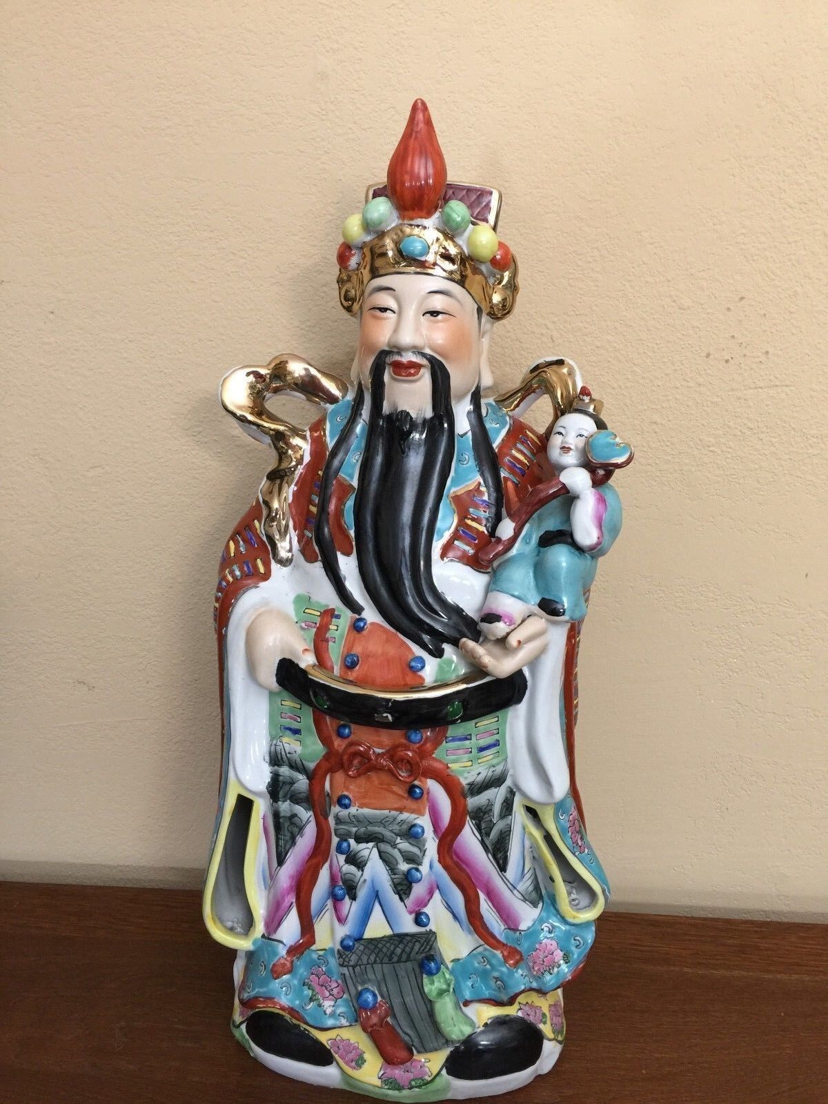 Vintage Chinese Wise Men God Handpainted Statue Lu Xing, 24\